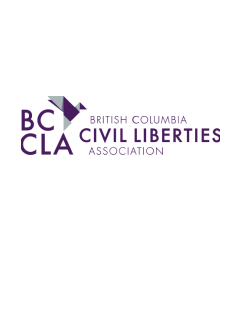The logo features the letters "BC" above the letters "CLA". A stylized bird is above the letter "A." To the right are the words "BRITISH COLUMBIA" above the larger words "CIVIL LIBERTIES" and the smaller word "ASSOCIATION" below.