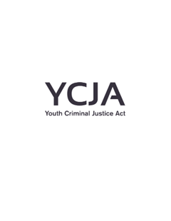 Logo of the website with large black text of "YCJA" and smaller black text of "Youth Criminal Justice Act" below it with white background.