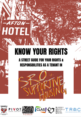 Front cover of the zine showing the title and logos of the organizations producing it. The background image shows a monochrome photo of the front side of a building with a sign saying "Afton Hotel" and another sign saying "Ovaltine."