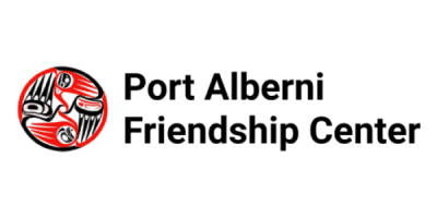 Logo with the wordmark and, to the left, stylized hands forming a circle. They are in the Pacific coast Indigenous art style, and are red and black.
