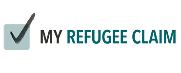 Logo for the My Refugee Claim website, featuring a check mark inside a light blue box to the left of the text "MY REFUGEE CLAIM" with "MY" in black and  "REFUGEE CLAIM" in teal.